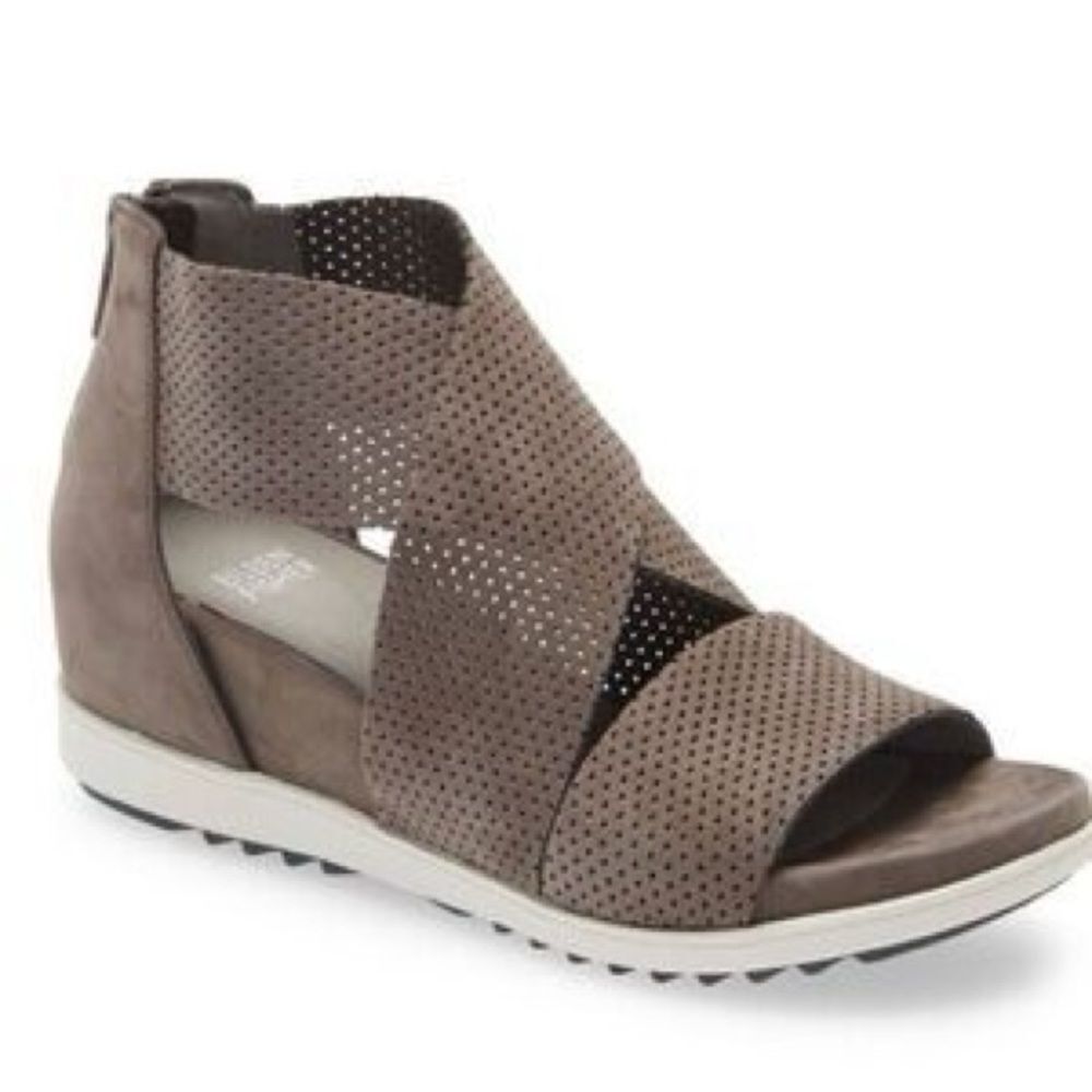 Eileen Fisher Platform Sport Sandals Strappy Perforated Suede Brown Size 6.5